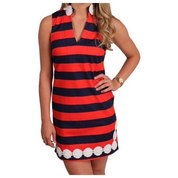 Sail to sable, women’s sleeveless, navy and red striped dress size small - Picture 1 of 7